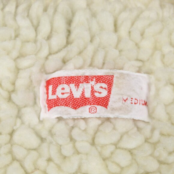 LEVI'S MEN'S DENIM BLUE JEAN VEST W/SHERPA & PATCHES VINTAGE 70-80'S SZ M GRUNGE - Picture 4 of 9